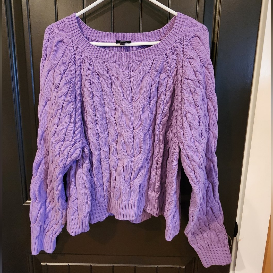 Nwot Express Purple Cable Knit Sweater, Size Xl